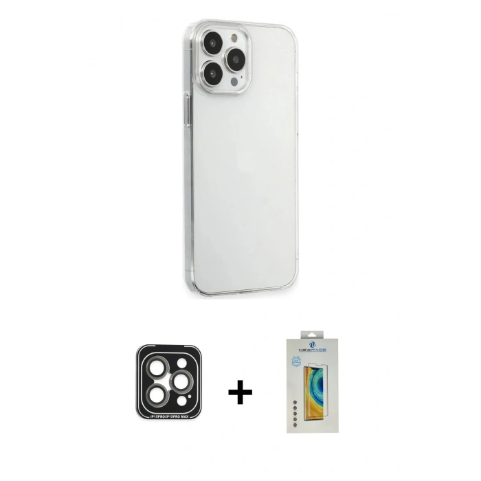 MARSİLYAN™- iPhone 15 Pro Max Kılıf Kutup Doku Koleksiyonu - Siyah Polymer Nano Ekran Koruyucu + PVD Metal Kamera Lens - GI