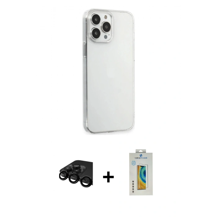MARSİLYAN™- iPhone 15 Pro Max Kılıf Kutup Doku Koleksiyonu - Siyah Polymer Nano Ekran Koruyucu + Raze Metal Kamera Lens - SH