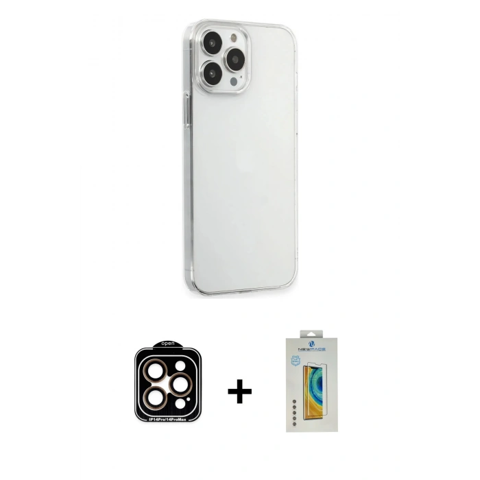 MARSİLYAN™- iPhone 15 Pro Max Kılıf Kutup Doku Koleksiyonu - Siyah Polymer Nano Ekran Koruyucu + Turuncu PVD Metal Kamera Lens