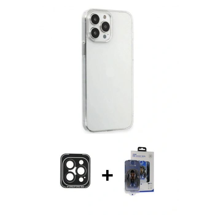 MARSİLYAN™- iPhone 15 Pro Max Kılıf Kutup Doku Koleksiyonu - Siyah Vanessa Magic Cam + PVD Metal Kamera Lens - SH