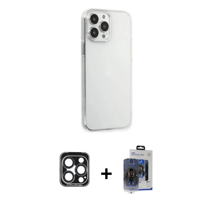 MARSİLYAN™- iPhone 15 Pro Max Kılıf Kutup Doku Koleksiyonu - Siyah Vanessa Magic Cam + PVD Metal Kamera Lens - LT