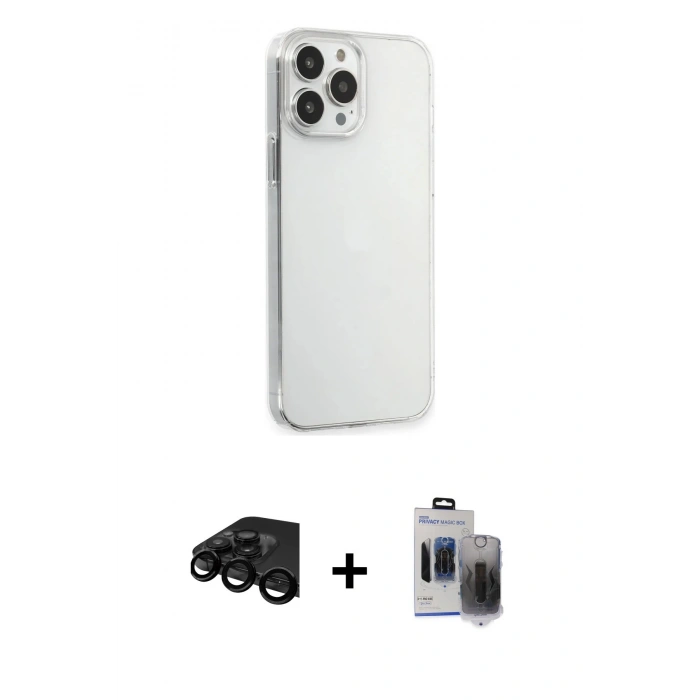 MARSİLYAN™- iPhone 15 Pro Max Kılıf Kutup Doku Koleksiyonu - Siyah Vanessa Magic Hayalet Cam + Raze Metal Kamera Lens - SH