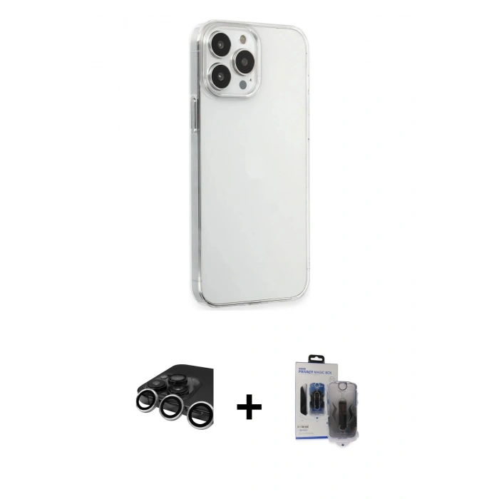 MARSİLYAN™- iPhone 15 Pro Max Kılıf Kutup Doku Koleksiyonu - Siyah Vanessa Magic Hayalet Cam + Raze Metal Kamera Lens - GS