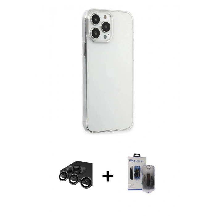 MARSİLYAN™- iPhone 15 Pro Max Kılıf Kutup Doku Koleksiyonu - Siyah Vanessa Magic Hayalet Cam + Raze Metal Kamera Lens - TMGI