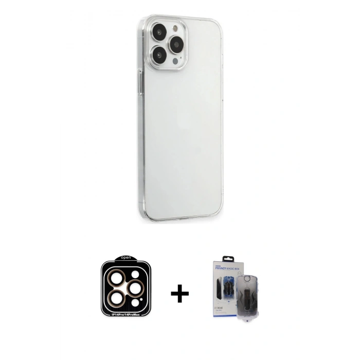 MARSİLYAN™- iPhone 15 Pro Max Kılıf Kutup Doku Koleksiyonu - Siyah Vanessa Magic Hayalet Cam + PVD Metal Kamera Lens - TU