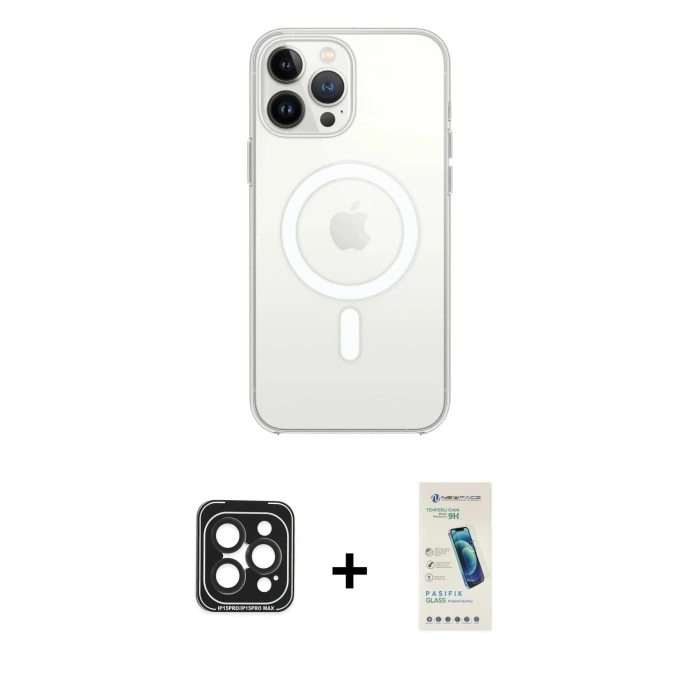 MARSİLYAN™- iPhone 15 Pro Max Kılıf Kutup Klasik Serisi - Şeffaf Pasifik Cam Ekran Koruyucu + PVD Metal Kamera Lens - SH