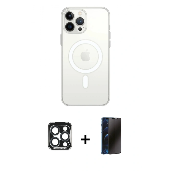 MARSİLYAN™- iPhone 15 Pro Max Kılıf Kutup Klasik Serisi - Siyah 3D Antistatik Hayalet Cam Ekran Koruyucu + PVD Metal Kamera Lens - LT