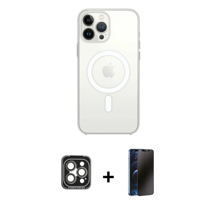 MARSİLYAN™- iPhone 15 Pro Max Kılıf Kutup Klasik Serisi - Siyah 3D Antistatik Hayalet Cam Ekran Koruyucu + PVD Metal Kamera Lens - GI