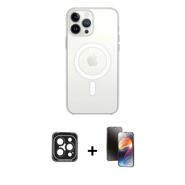 MARSİLYAN™- iPhone 15 Pro Max Kılıf Kutup Klasik Serisi - Siyah 3D Antistatik Mat Seramik Nano Ekran Koruyucu + PVD Metal Kamera Lens - SH