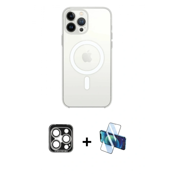MARSİLYAN™- iPhone 15 Pro Max Kılıf Kutup Klasik Serisi - Siyah 3D Antistatik Seramik Nano Ekran Koruyucu + PVD Metal Kamera Lens - GS
