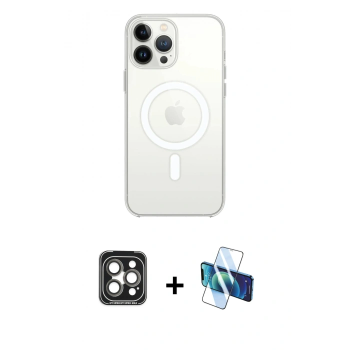 MARSİLYAN™- iPhone 15 Pro Max Kılıf Kutup Klasik Serisi - Siyah 3D Antistatik Seramik Nano Ekran Koruyucu + PVD Metal Kamera Lens - GI