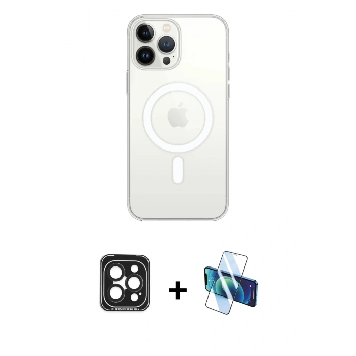 MARSİLYAN™- iPhone 15 Pro Max Kılıf Kutup Klasik Serisi - Siyah 3D Antistatik Seramik Nano Ekran Koruyucu + PVD Metal Kamera Lens - SH