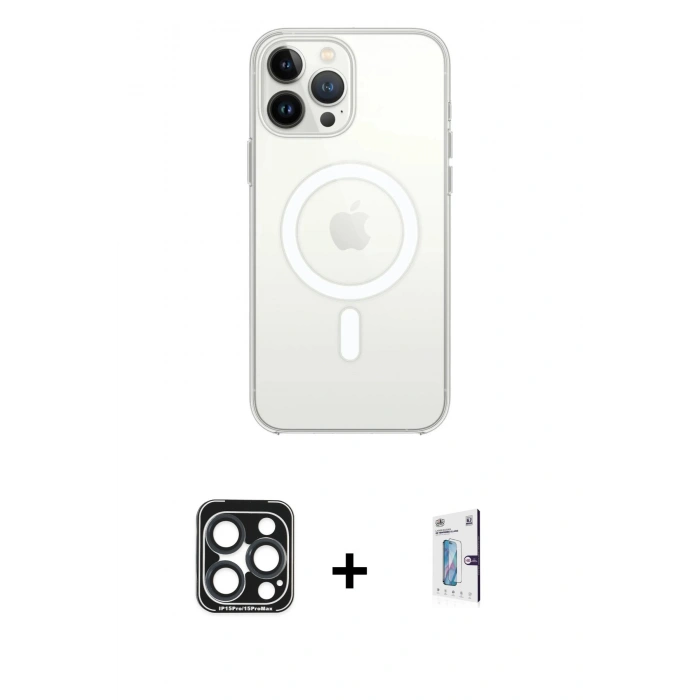 MARSİLYAN™- iPhone 15 Pro Max Kılıf Kutup Klasik Serisi - Siyah Bilvis 0.18mm Plus Cam Ekran Koruyucu + PVD Metal Kamera Lens - LT
