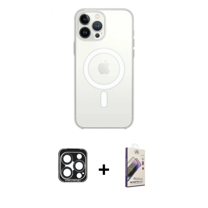 MARSİLYAN™- iPhone 15 Pro Max Kılıf Kutup Klasik Serisi - Siyah Bilvis 3D Mat Cam Ekran Koruyucu + PVD Metal Kamera Lens - LT