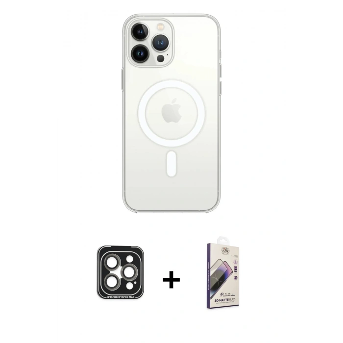 MARSİLYAN™- iPhone 15 Pro Max Kılıf Kutup Klasik Serisi - Siyah Bilvis 3D Mat Cam Ekran Koruyucu + PVD Metal Kamera Lens - GI