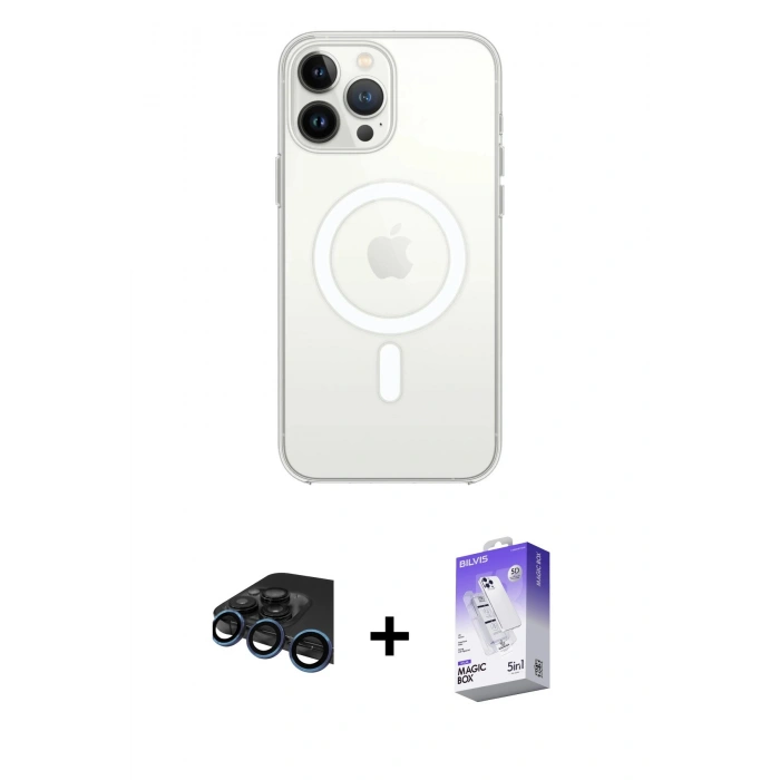 MARSİLYAN™- iPhone 15 Pro Max Kılıf Kutup Klasik Serisi - Siyah Bilvis 5in1 3D Magic Cam Ekran Koruyucu + Raze Metal Kamera Lens - LT