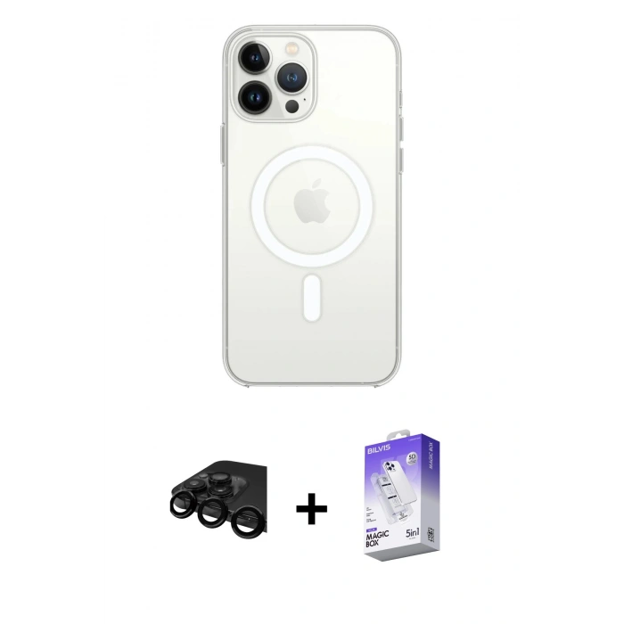 MARSİLYAN™- iPhone 15 Pro Max Kılıf Kutup Klasik Serisi - Siyah Bilvis 5in1 3D Magic Cam Ekran Koruyucu + Raze Metal Kamera Lens - SH