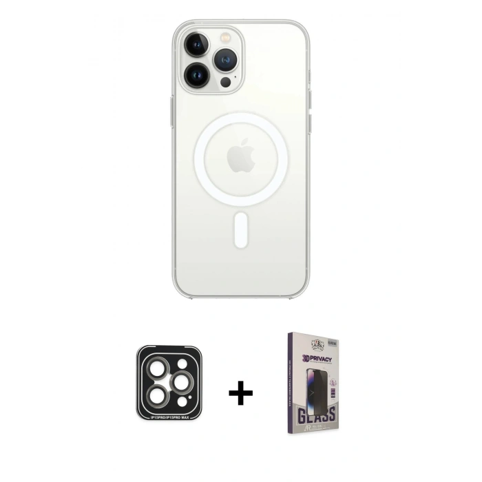 MARSİLYAN™- iPhone 15 Pro Max Kılıf Kutup Klasik Serisi - Siyah Bilvis Hayalet Cam Ekran Koruyucu + PVD Metal Kamera Lens - GI