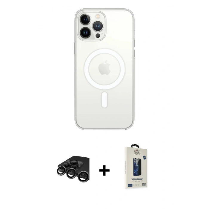 MARSİLYAN™- iPhone 15 Pro Max Kılıf Kutup Klasik Serisi - Siyah Bilvis Hayalet Cam Ekran Koruyucu + Raze Metal Kamera Lens - TMGI