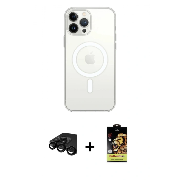 MARSİLYAN™- iPhone 15 Pro Max Kılıf Kutup Klasik Serisi - Siyah Buffer Cam Ekran Koruyucu + Raze Metal Kamera Lens - SH