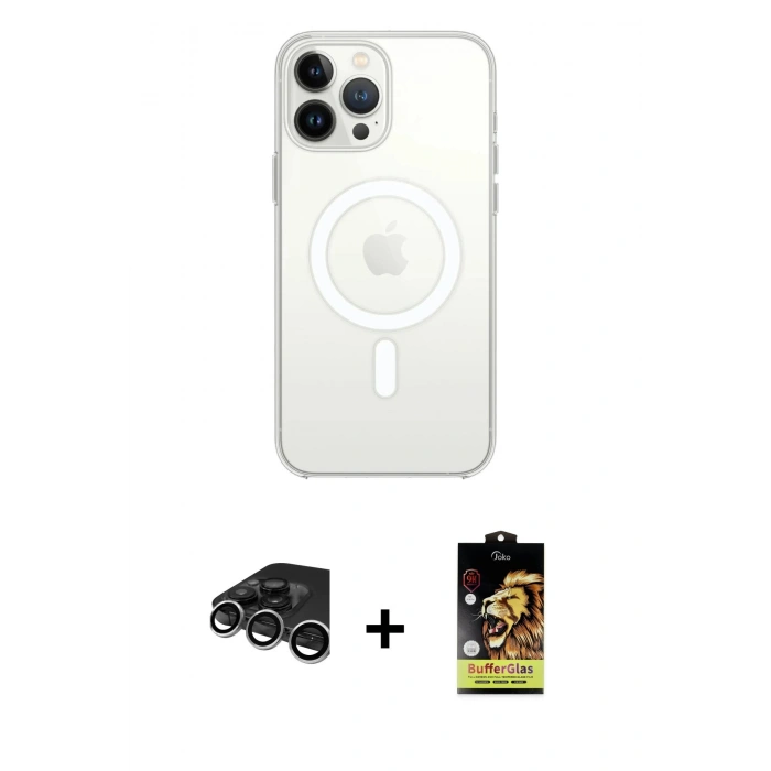 MARSİLYAN™- iPhone 15 Pro Max Kılıf Kutup Klasik Serisi - Siyah Buffer Cam Ekran Koruyucu + Raze Metal Kamera Lens - GS