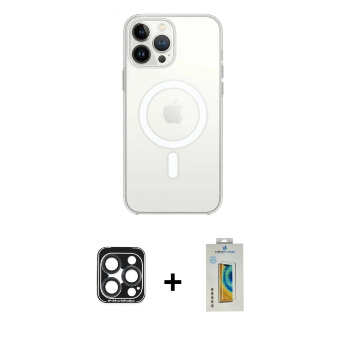 MARSİLYAN™- iPhone 15 Pro Max Kılıf Kutup Klasik Serisi - Siyah Polymer Nano Ekran Koruyucu + PVD Metal Kamera Lens - LT