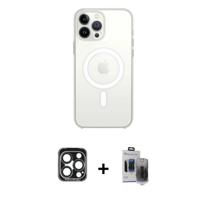 MARSİLYAN™- iPhone 15 Pro Max Kılıf Kutup Klasik Serisi - Siyah Vanessa Magic Hayalet Cam + PVD Metal Kamera Lens - LT