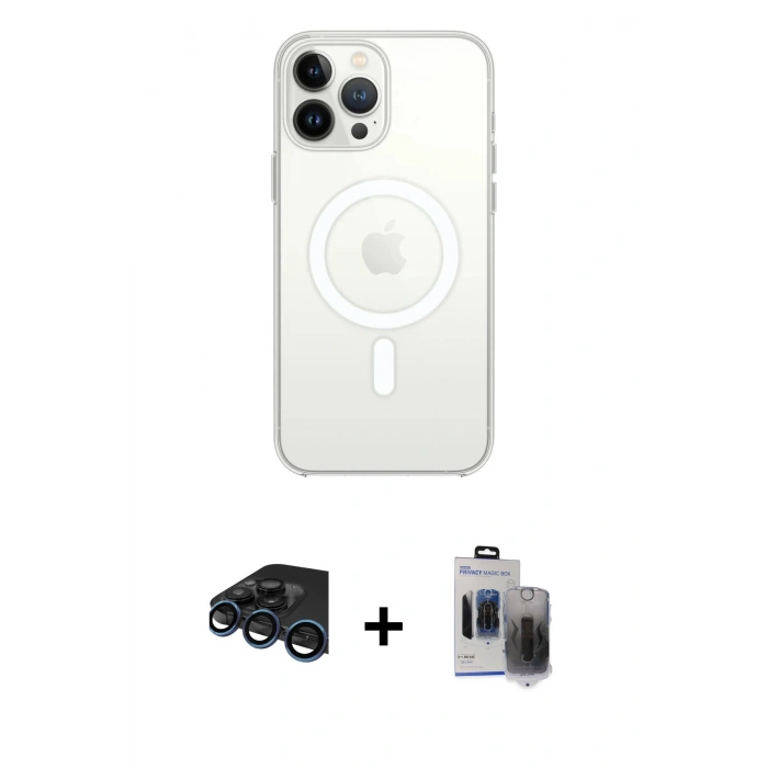 MARSİLYAN™- iPhone 15 Pro Max Kılıf Kutup Klasik Serisi - Siyah Vanessa Magic Hayalet Cam + Raze Metal Kamera Lens - LT