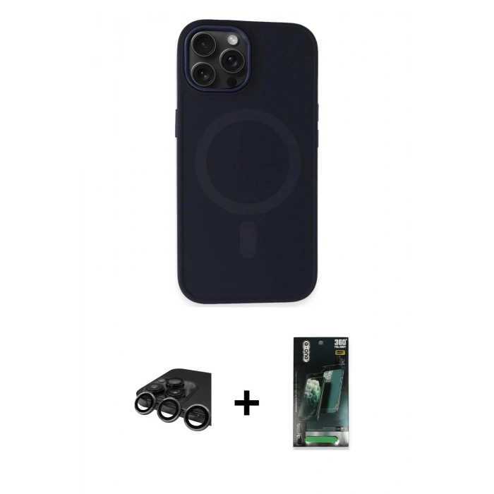 MARSİLYAN™- iPhone 15 Pro Max Kılıf Kutup Serisi - Şeffaf 360 Full Body Arka Koruyucu + Raze Metal Kamera Lens - TMGI