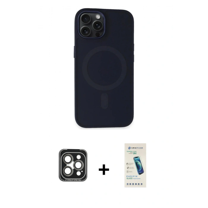MARSİLYAN™- iPhone 15 Pro Max Kılıf Kutup Serisi - Şeffaf Pasifik Cam Ekran Koruyucu + PVD Metal Kamera Lens - GI