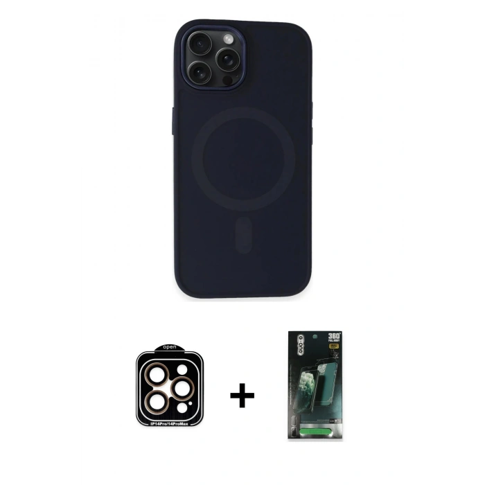 MARSİLYAN™- iPhone 15 Pro Max Kılıf Kutup Serisi - Siyah 360 Mat Full Body Arka Koruyucu + PVD Metal Kamera Lens - TU