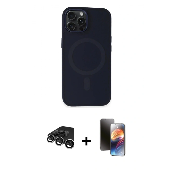 MARSİLYAN™- iPhone 15 Pro Max Kılıf Kutup Serisi - Siyah 3D Antistatik Mat Seramik Nano Ekran Koruyucu + Raze Metal Kamera Lens - GS