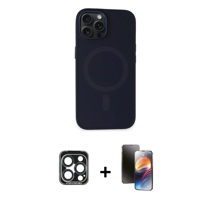 MARSİLYAN™- iPhone 15 Pro Max Kılıf Kutup Serisi - Siyah 3D Antistatik Mat Seramik Nano Ekran Koruyucu + PVD Metal Kamera Lens - LT