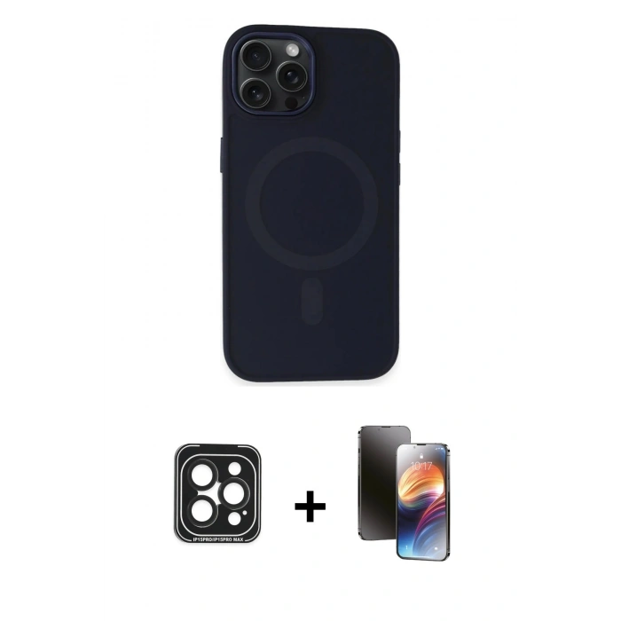 MARSİLYAN™- iPhone 15 Pro Max Kılıf Kutup Serisi - Siyah 3D Antistatik Mat Seramik Nano Ekran Koruyucu + PVD Metal Kamera Lens - SH