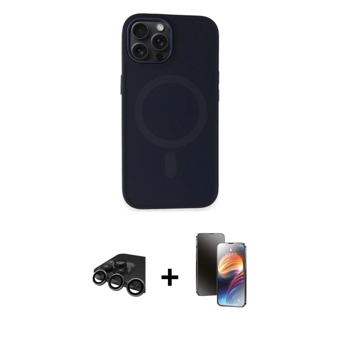 MARSİLYAN™- iPhone 15 Pro Max Kılıf Kutup Serisi - Siyah 3D Antistatik Mat Seramik Nano Ekran Koruyucu + Raze Metal Kamera Lens - TMGI