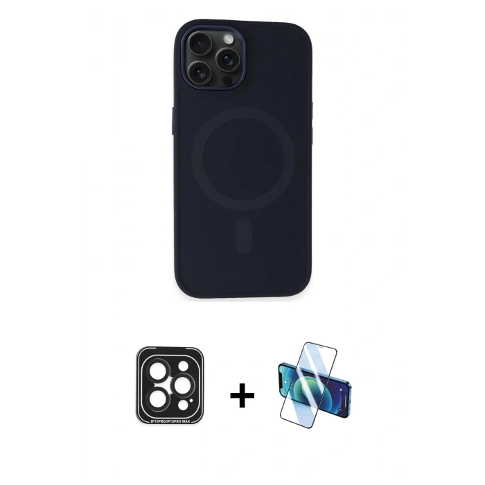 MARSİLYAN™- iPhone 15 Pro Max Kılıf Kutup Serisi - Siyah 3D Antistatik Seramik Nano Ekran Koruyucu + Siyah PVD Metal Kamera Lens