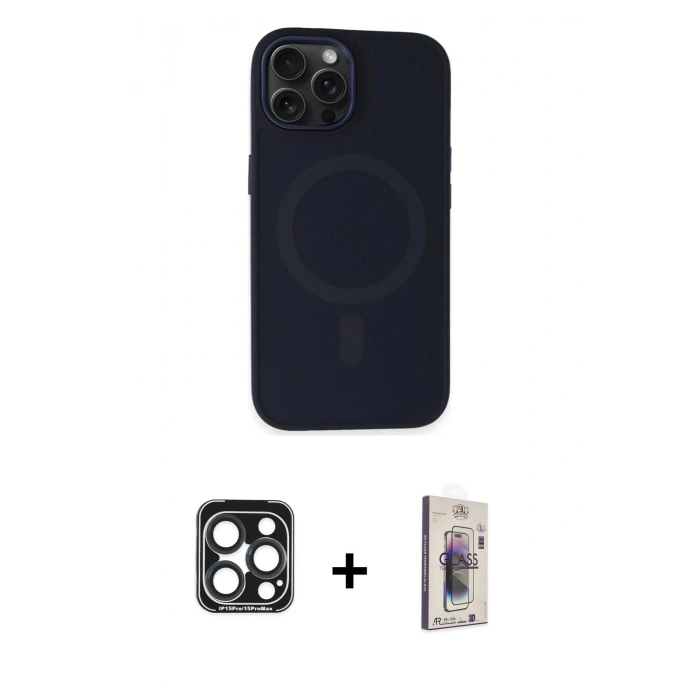 MARSİLYAN™- iPhone 15 Pro Max Kılıf Kutup Serisi - Siyah Bilvis 3D Cam Ekran Koruyucu + PVD Metal Kamera Lens - LT