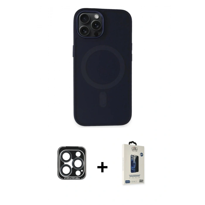 MARSİLYAN™- iPhone 15 Pro Max Kılıf Kutup Serisi - Siyah Bilvis Hayalet Cam Ekran Koruyucu + PVD Metal Kamera Lens - LT