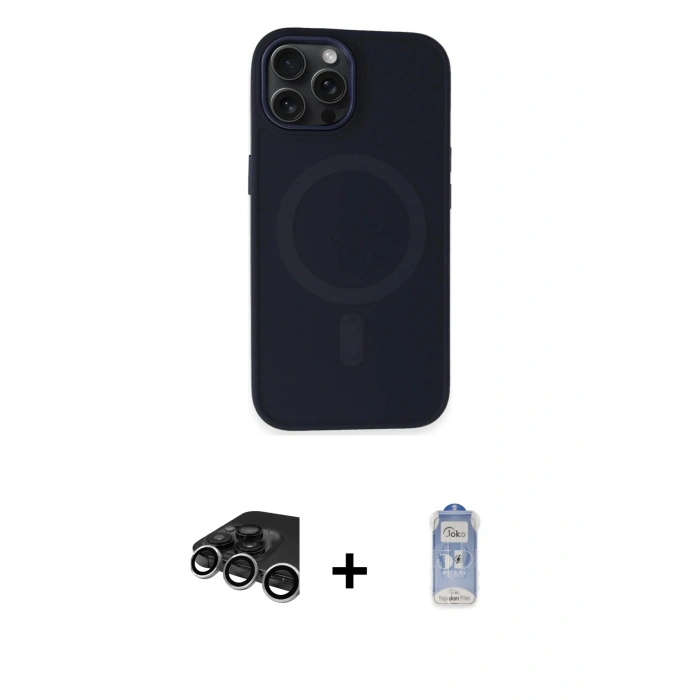 MARSİLYAN™- iPhone 15 Pro Max Kılıf Kutup Serisi - Siyah Joko Magic 5D Cam + Raze Metal Kamera Lens - GS