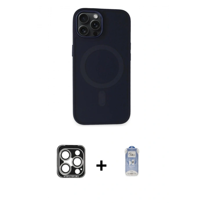 MARSİLYAN™- iPhone 15 Pro Max Kılıf Kutup Serisi - Siyah Joko Magic 5D Cam + PVD Metal Kamera Lens - GS