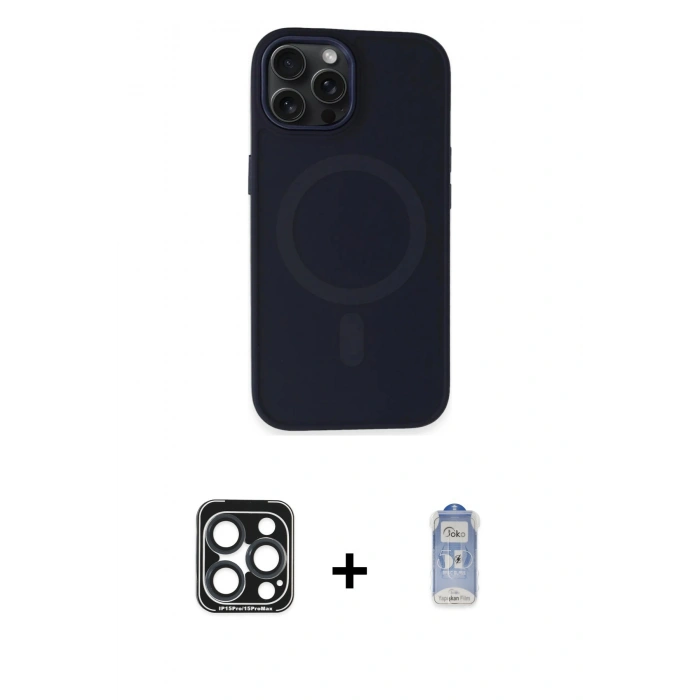 MARSİLYAN™- iPhone 15 Pro Max Kılıf Kutup Serisi - Siyah Joko Magic 5D Cam + PVD Metal Kamera Lens - LT