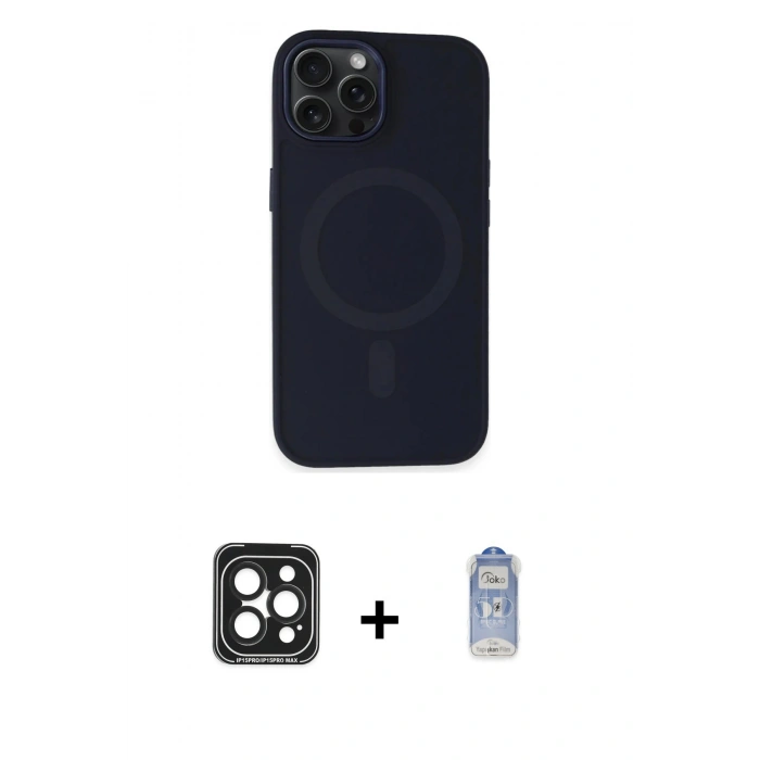 MARSİLYAN™- iPhone 15 Pro Max Kılıf Kutup Serisi - Siyah Joko Magic 5D Cam + PVD Metal Kamera Lens - SH