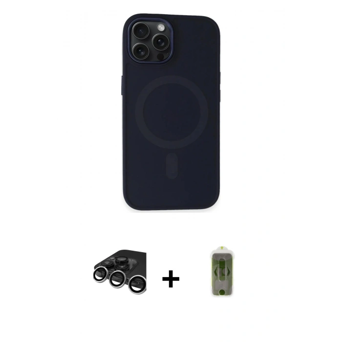 MARSİLYAN™- iPhone 15 Pro Max Kılıf Kutup Serisi - Siyah Joko Magic 5D Hayalet Cam + Raze Metal Kamera Lens - GS