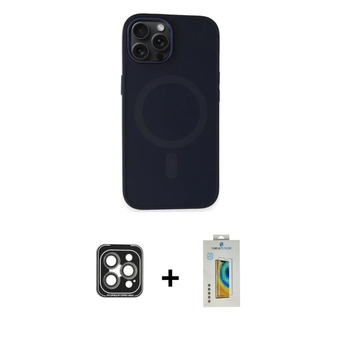 MARSİLYAN™- iPhone 15 Pro Max Kılıf Kutup Serisi - Siyah Polymer Nano Ekran Koruyucu + PVD Metal Kamera Lens - GI