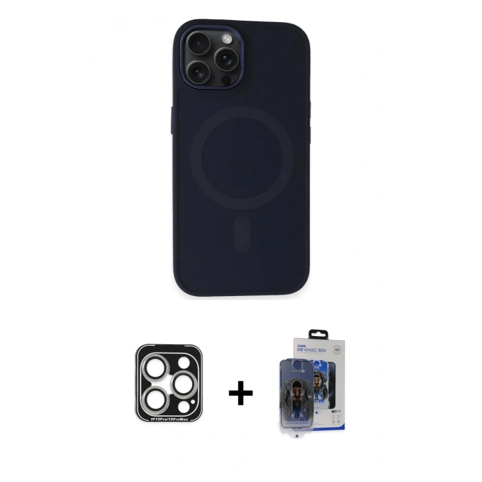 MARSİLYAN™- iPhone 15 Pro Max Kılıf Kutup Serisi - Siyah Vanessa Magic Cam + PVD Metal Kamera Lens - GS