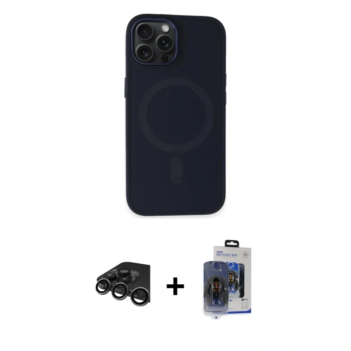 MARSİLYAN™- iPhone 15 Pro Max Kılıf Kutup Serisi - Siyah Vanessa Magic Cam + Raze Metal Kamera Lens - TMGI