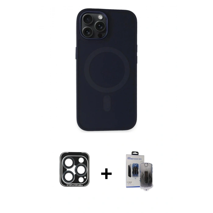 MARSİLYAN™- iPhone 15 Pro Max Kılıf Kutup Serisi - Siyah Vanessa Magic Hayalet Cam + PVD Metal Kamera Lens - LT