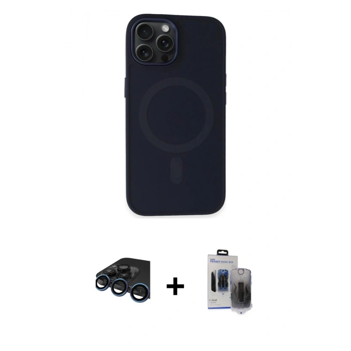 MARSİLYAN™- iPhone 15 Pro Max Kılıf Kutup Serisi - Siyah Vanessa Magic Hayalet Cam + Raze Metal Kamera Lens - LT