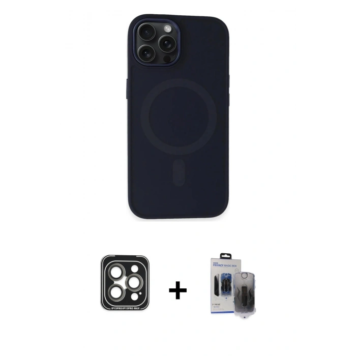 MARSİLYAN™- iPhone 15 Pro Max Kılıf Kutup Serisi - Siyah Vanessa Magic Hayalet Cam + PVD Metal Kamera Lens - GI