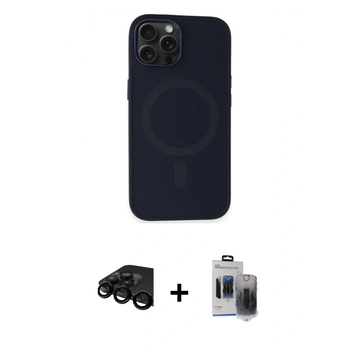 MARSİLYAN™- iPhone 15 Pro Max Kılıf Kutup Serisi - Siyah Vanessa Magic Hayalet Cam + Raze Metal Kamera Lens - SH